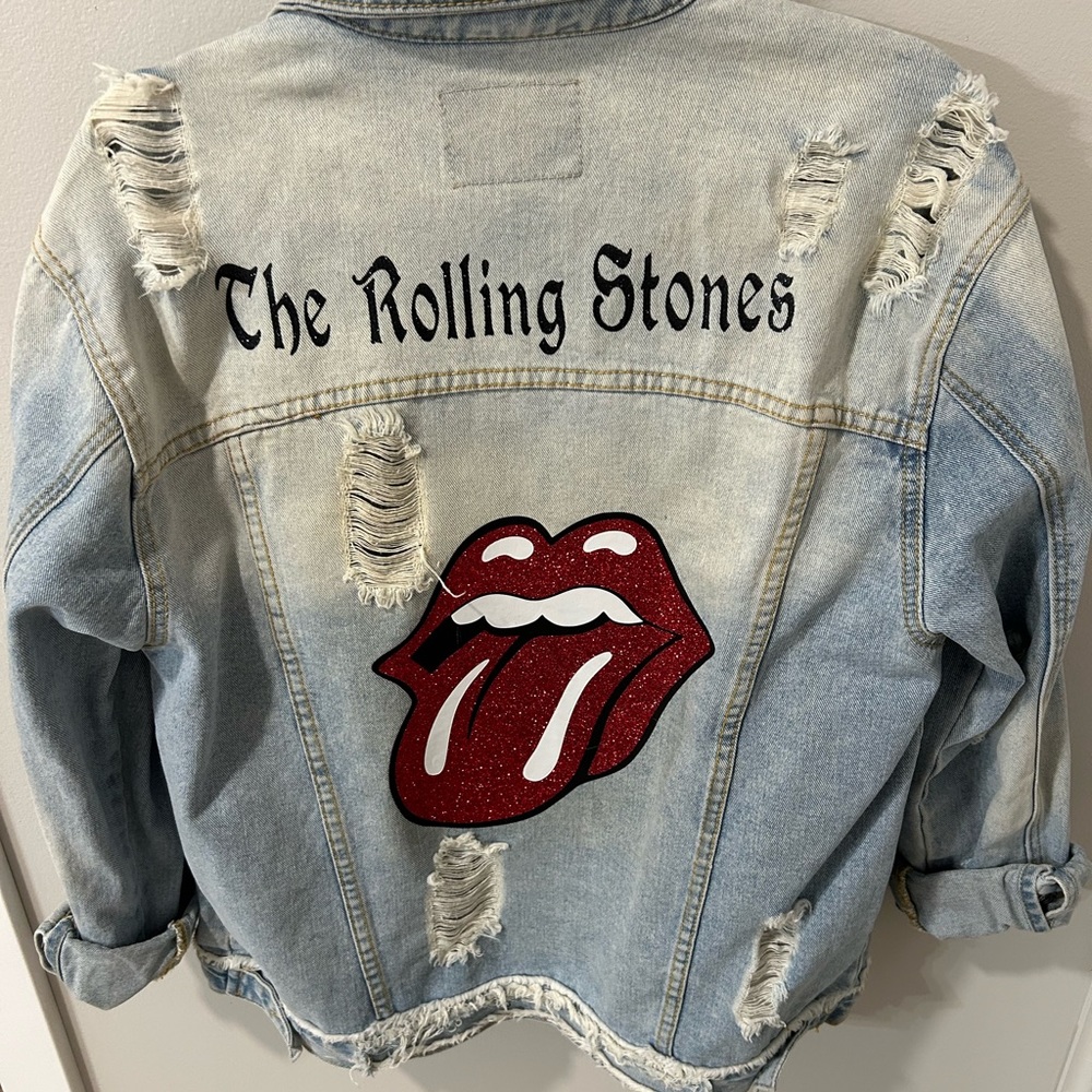 Custom Made Rolling Stones Distressed Jean Jacket